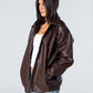 Blank Leather Jacket - Brown - #women