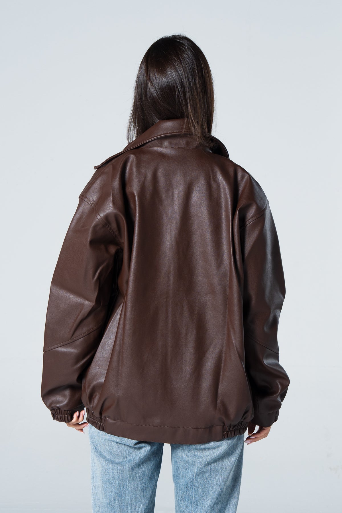 Blank Leather Jacket - Brown - #women