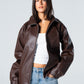 Blank Leather Jacket - Brown - #women