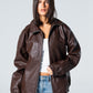 Blank Leather Jacket - Brown - #women