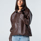 Blank Leather Jacket - Brown - #women
