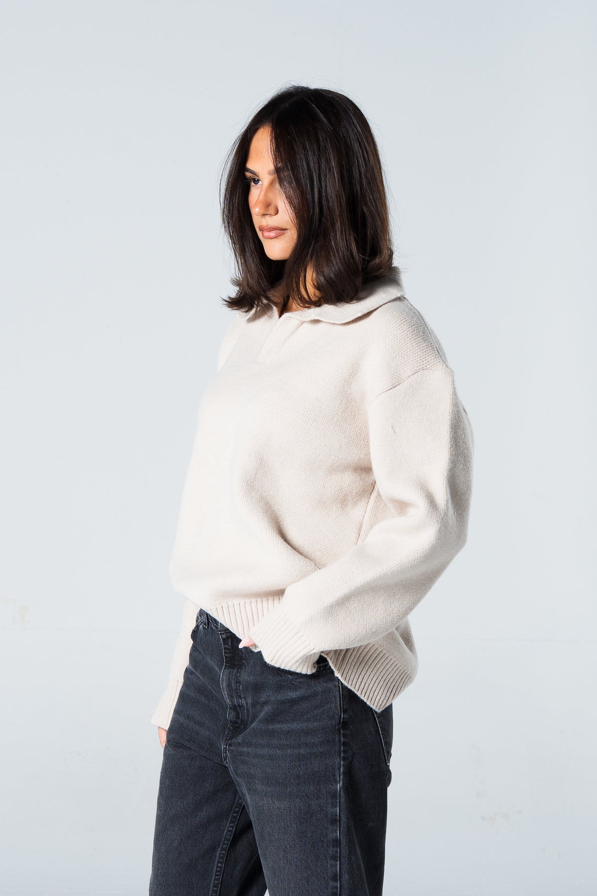 Blank Knitted Pullover - Beige - #women