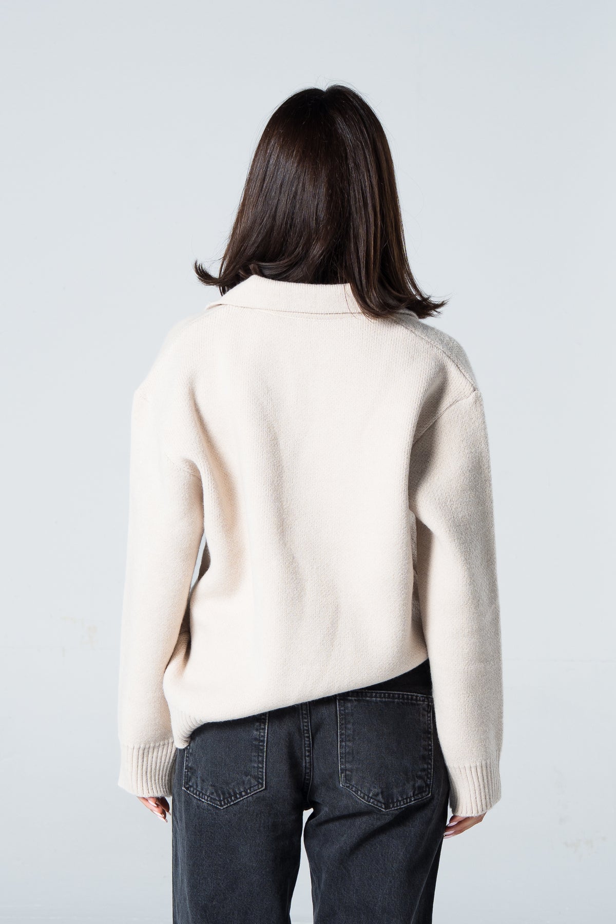 Blank Knitted Pullover - Beige - #women
