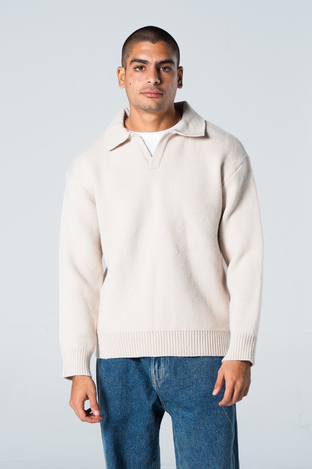 Blank Knitted Pullover - Beige - #men