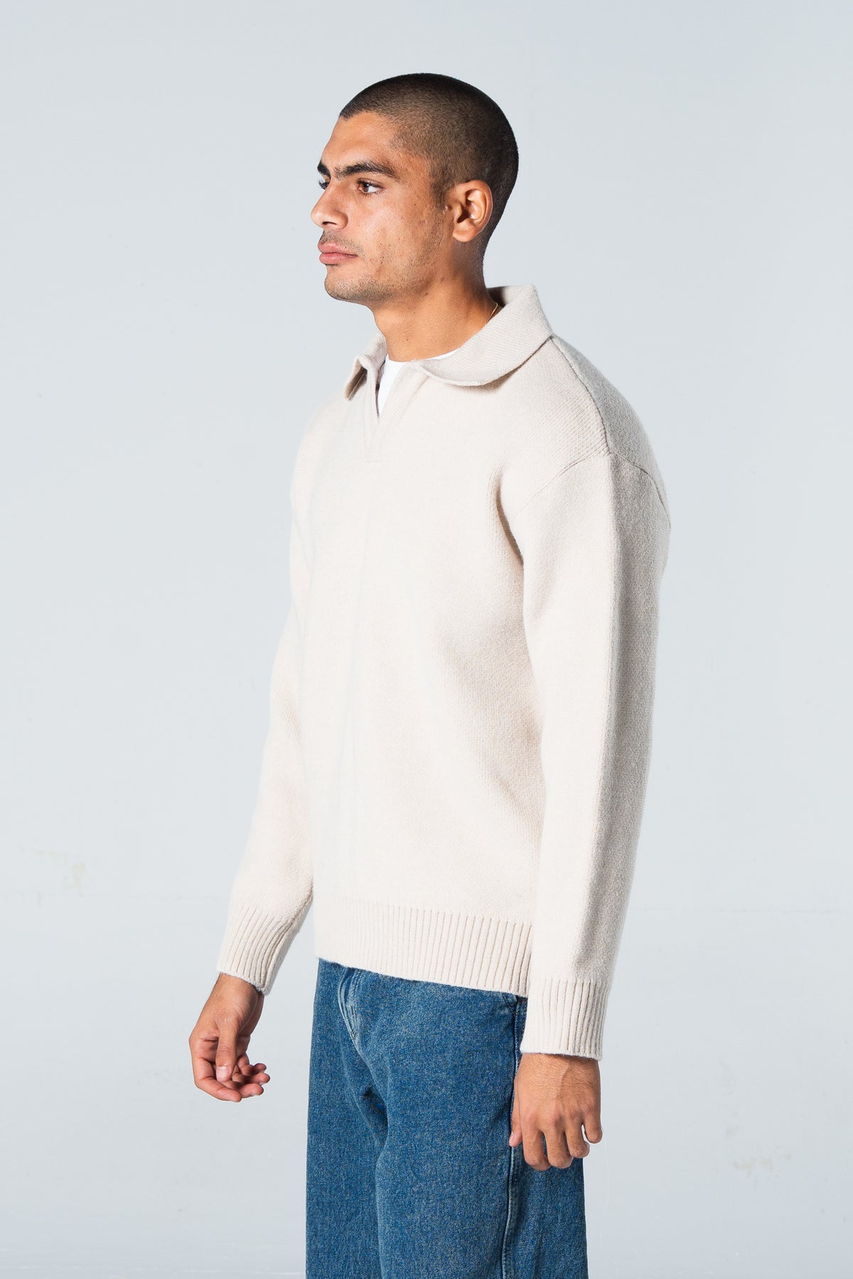 Blank Knitted Pullover - Beige - #men