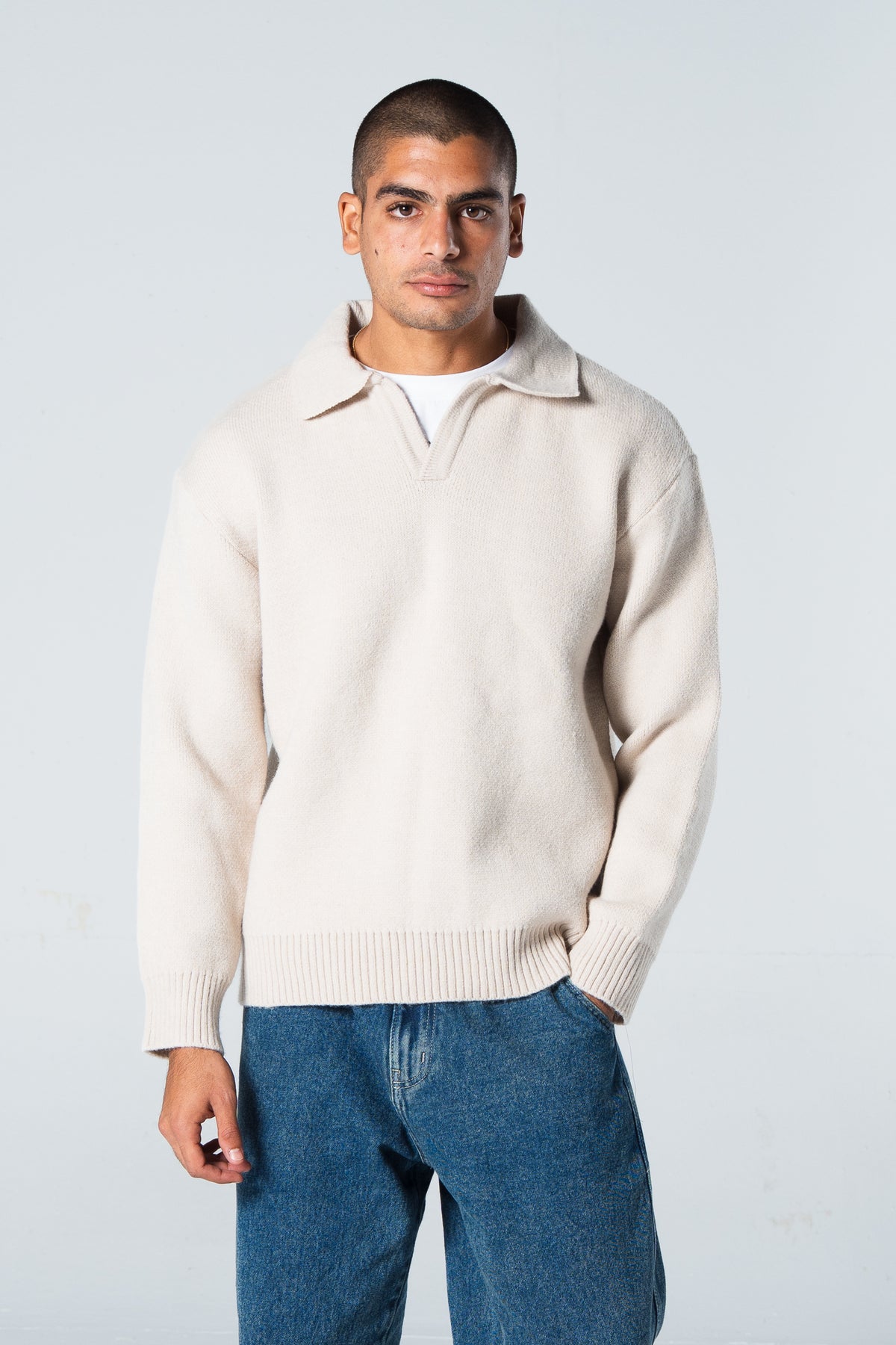 Blank Knitted Pullover - Beige - #men