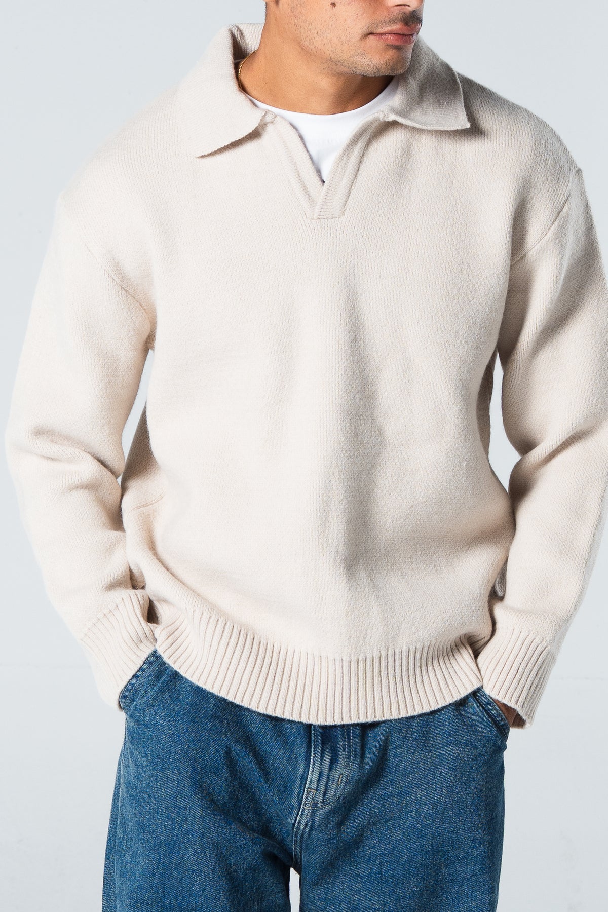 Blank Knitted Pullover - Beige - #men