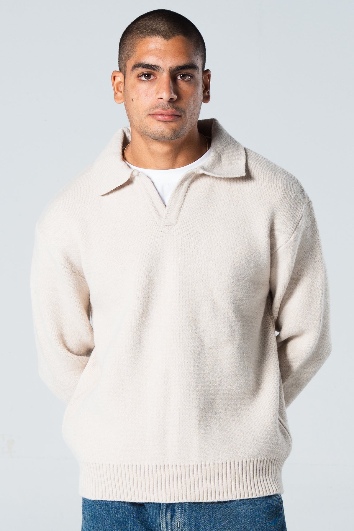 Blank Knitted Pullover - Beige - #men