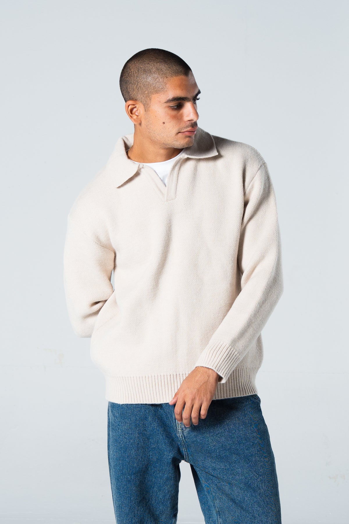 Blank Knitted Pullover - Beige - #men