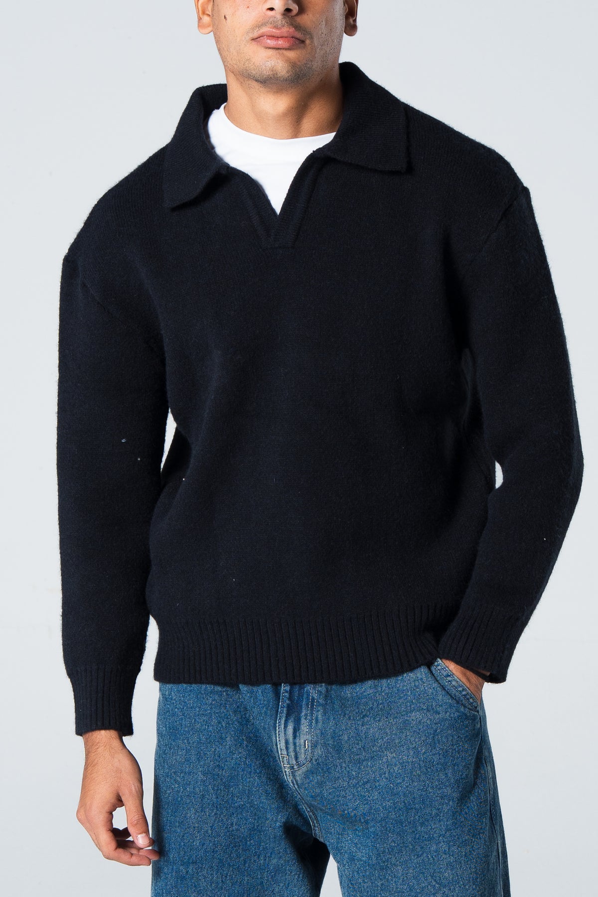 Blank Knitted Pullover - Black - #men