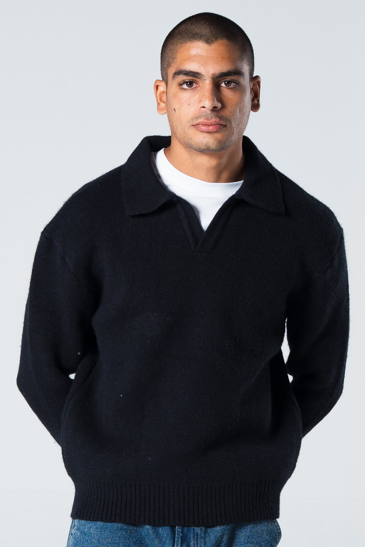 Blank Knitted Pullover - Black - #men