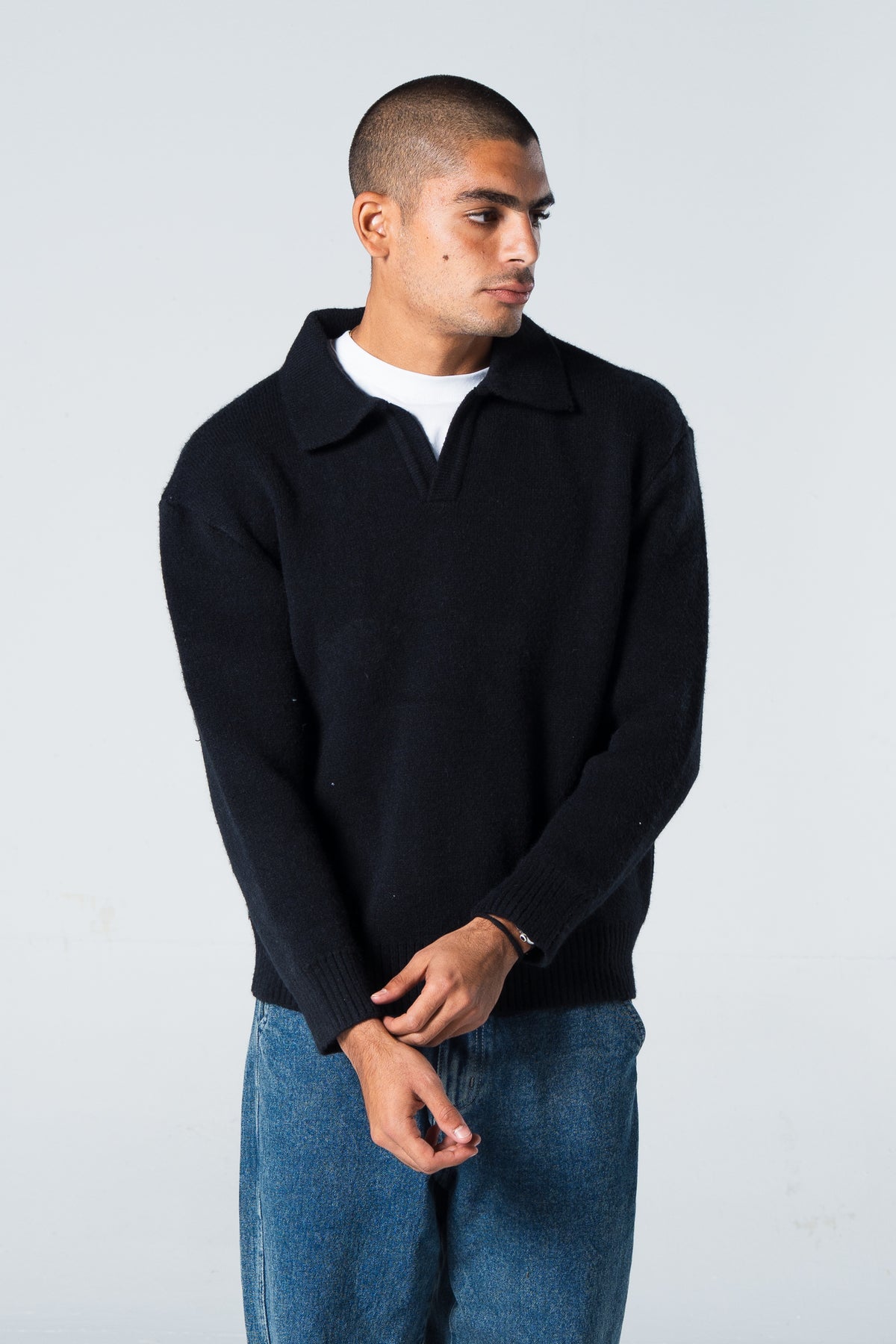Blank Knitted Pullover - Black - #men