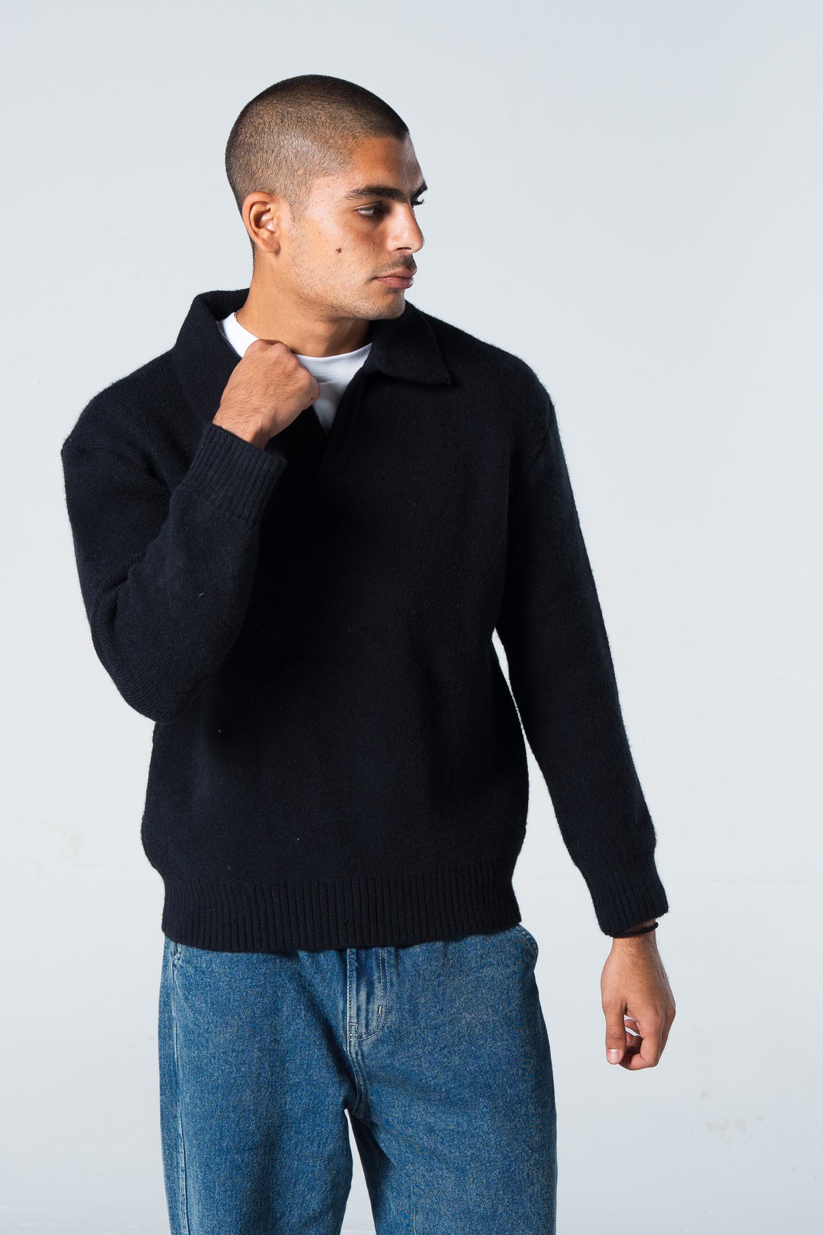 Blank Knitted Pullover - Black - #men