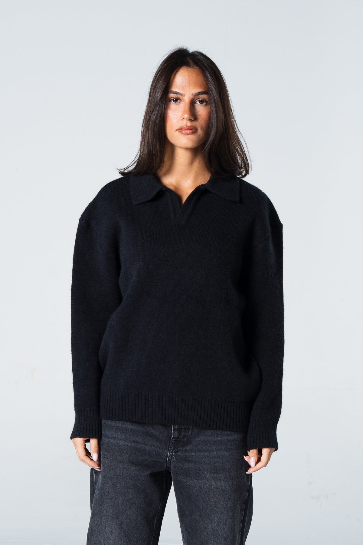 Blank Knitted Pullover - Black - #women