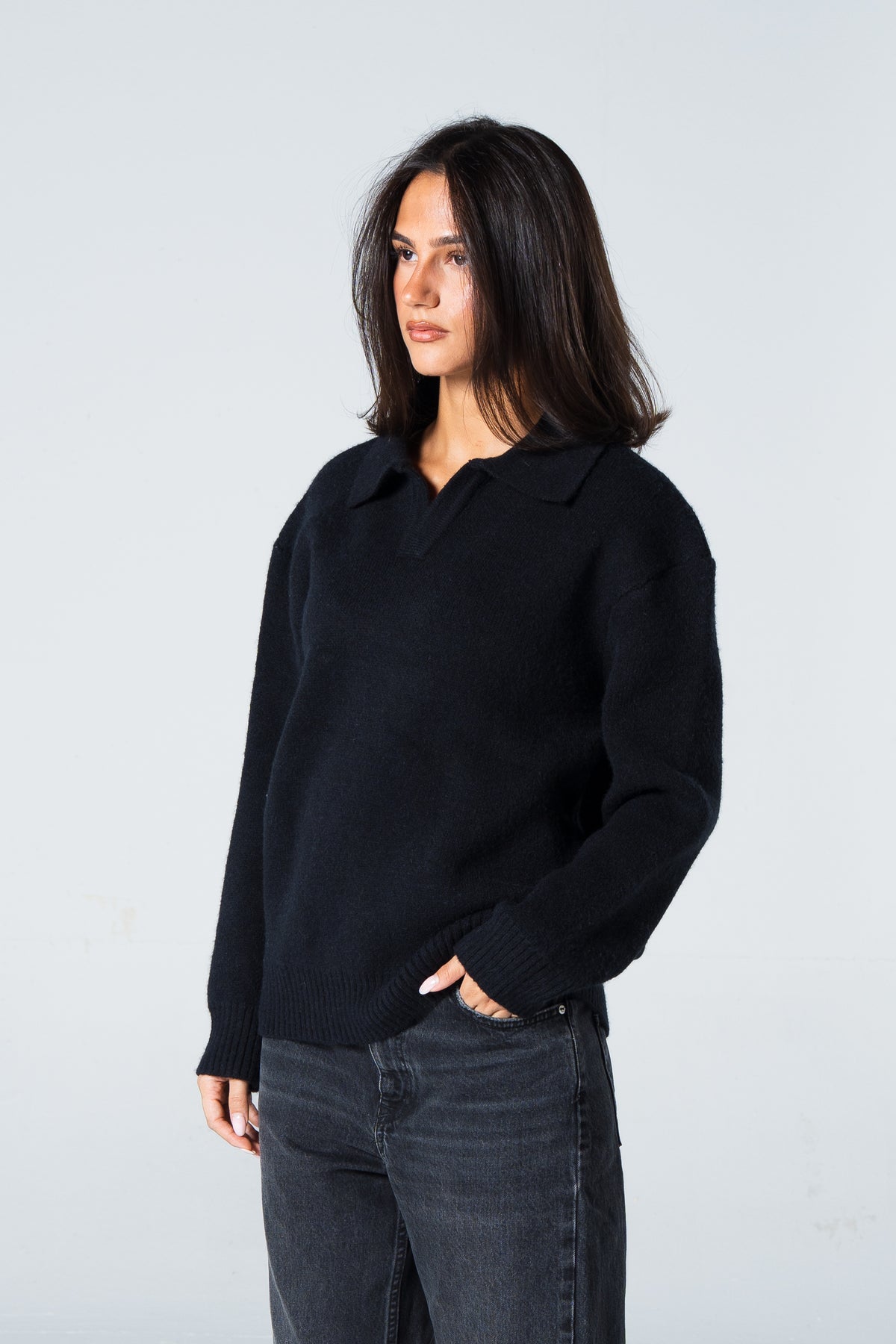 Blank Knitted Pullover - Black - #women