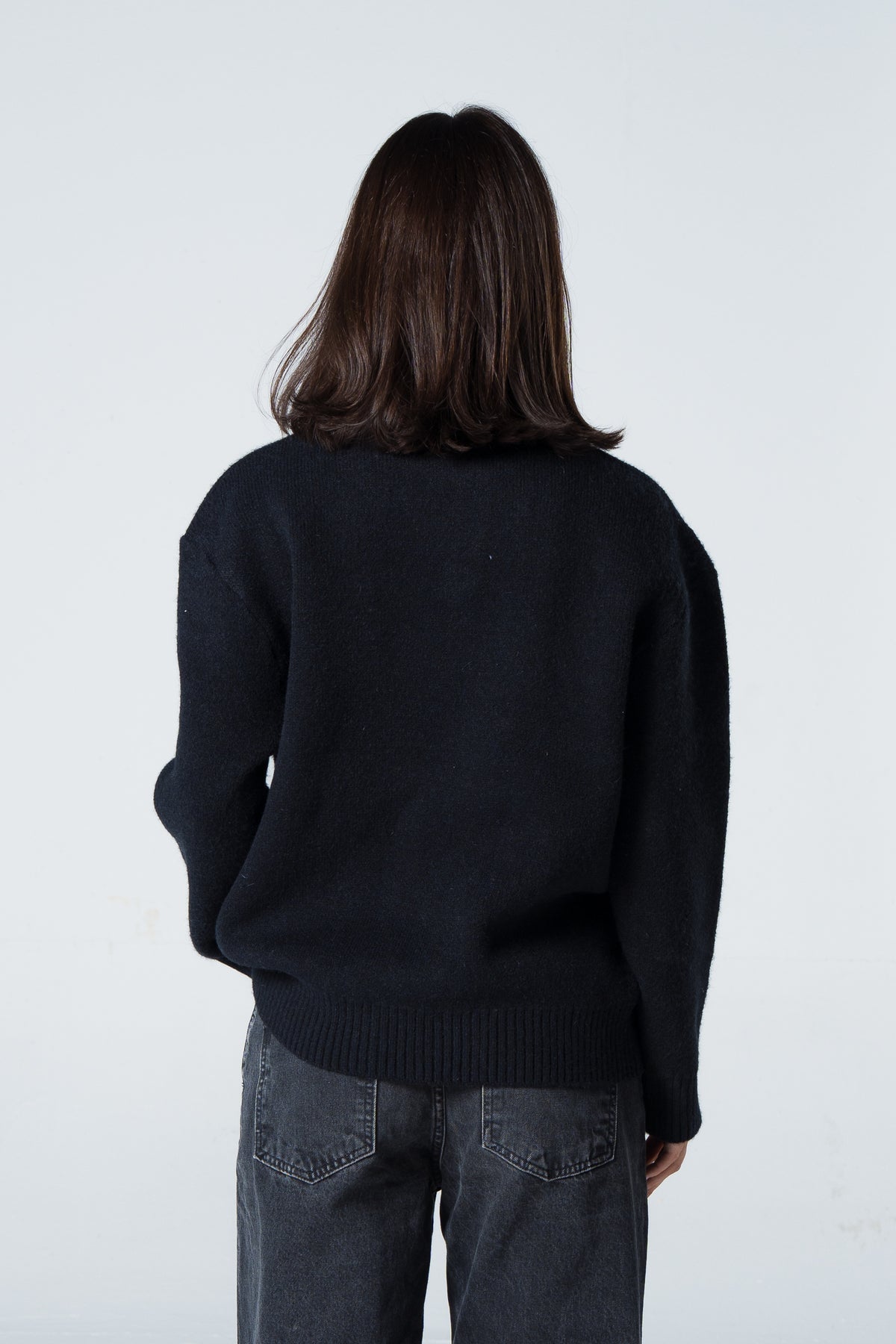 Blank Knitted Pullover - Black - #women