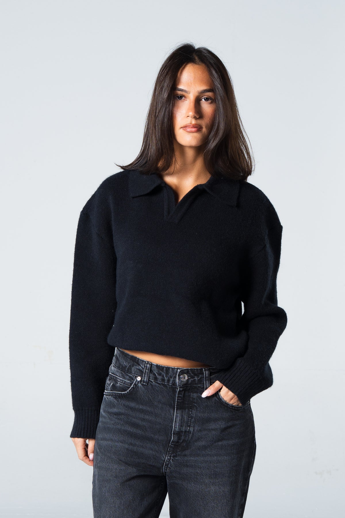 Blank Knitted Pullover - Black - #women