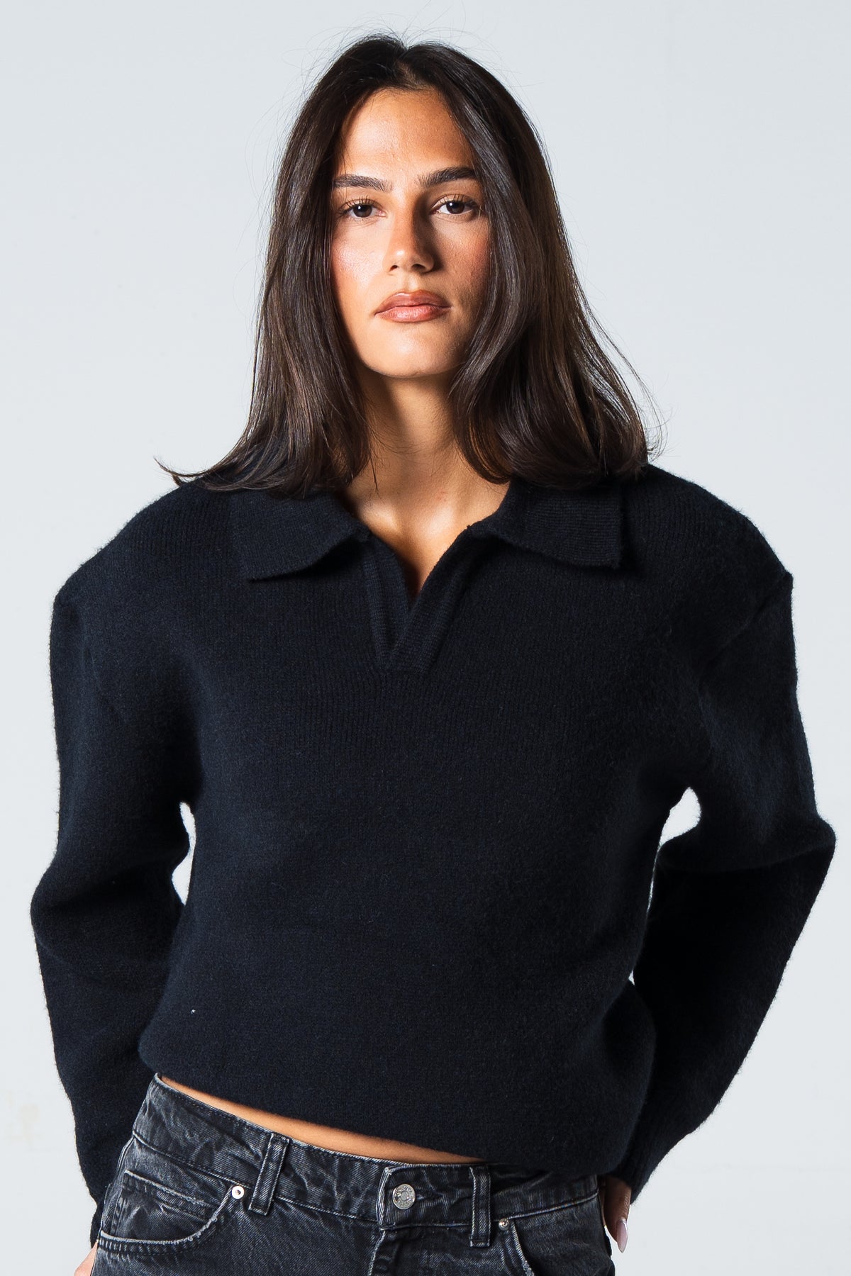 Blank Knitted Pullover - Black - #women