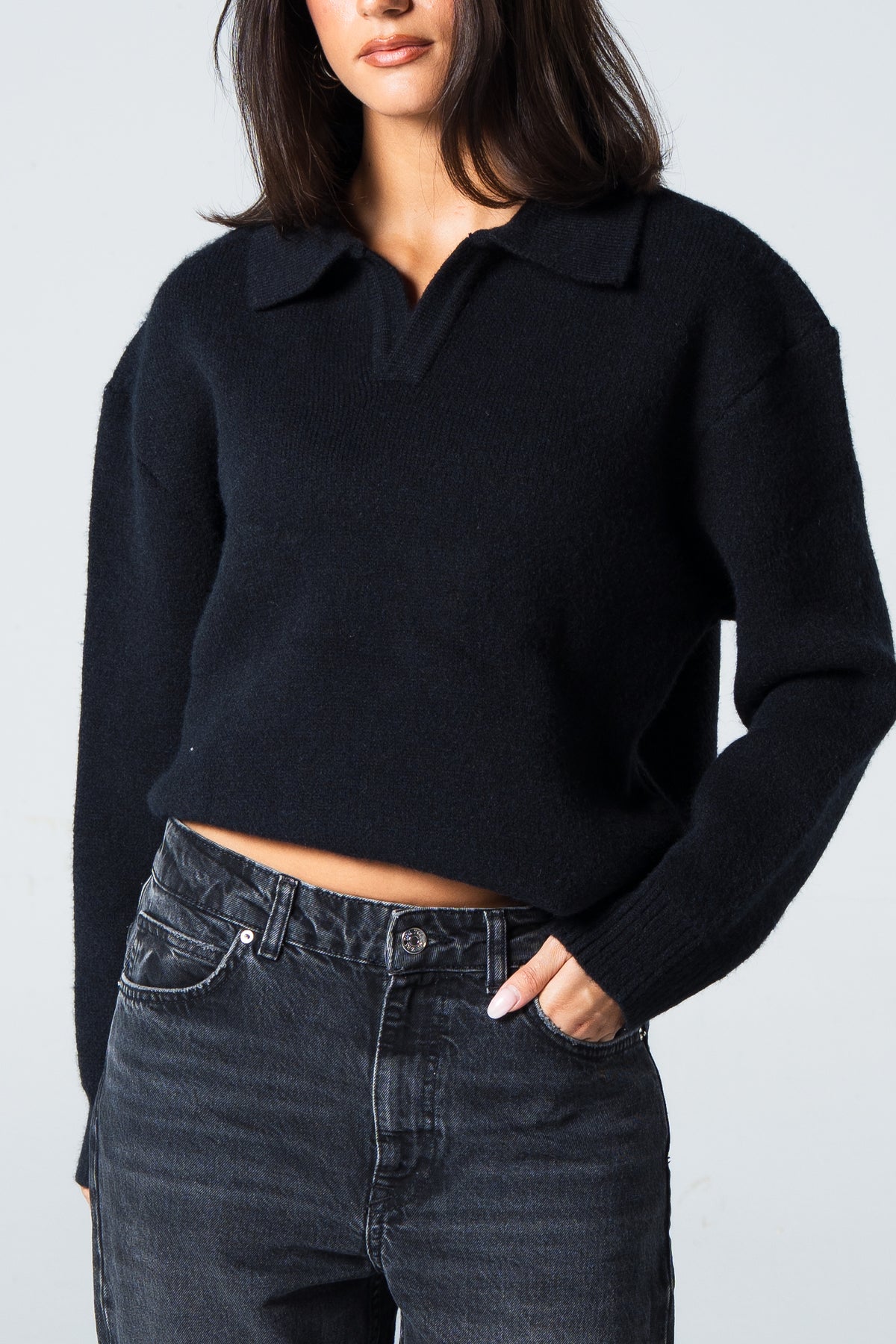 Blank Knitted Pullover - Black - #women
