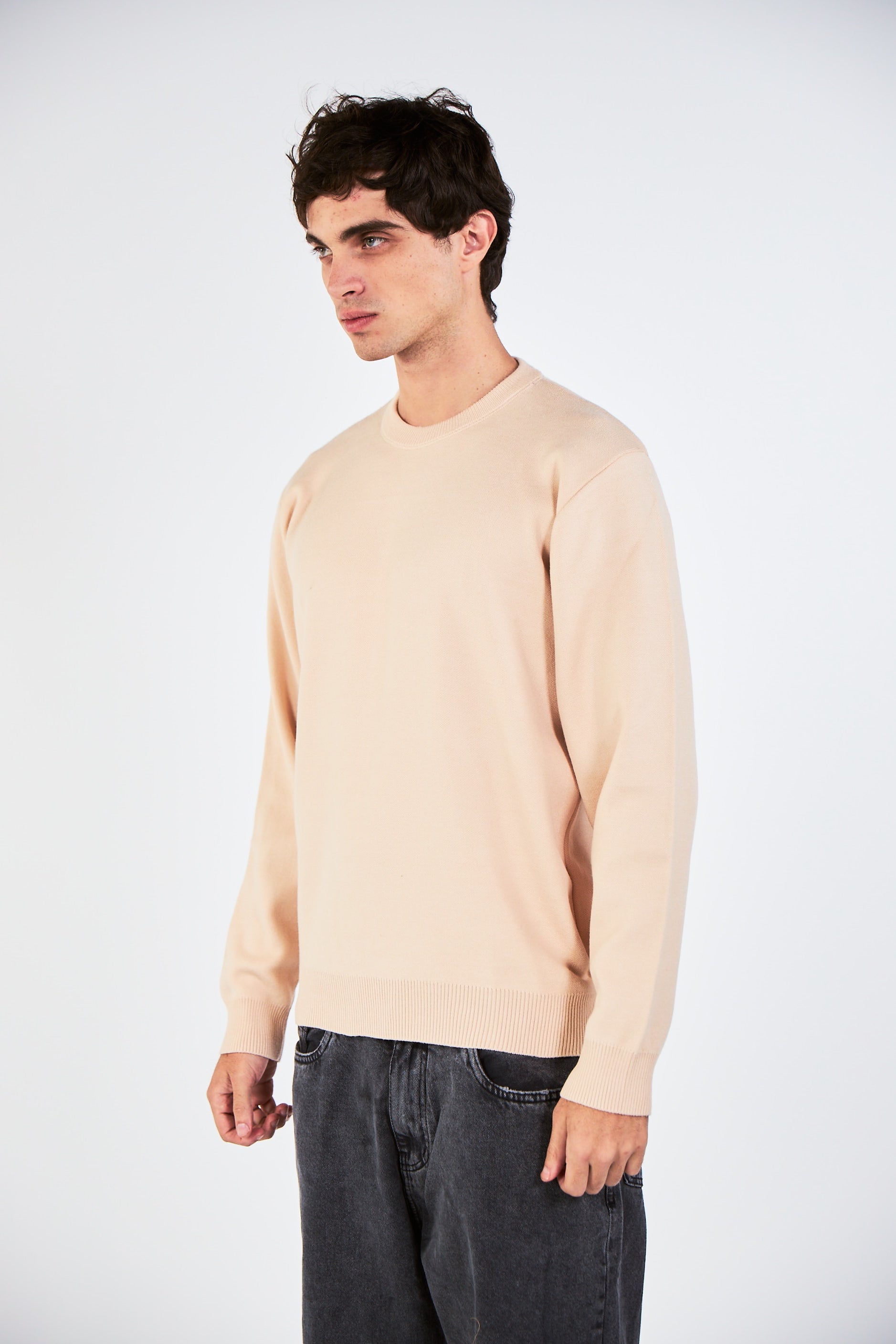 Blank Beige Knitted Crewneck