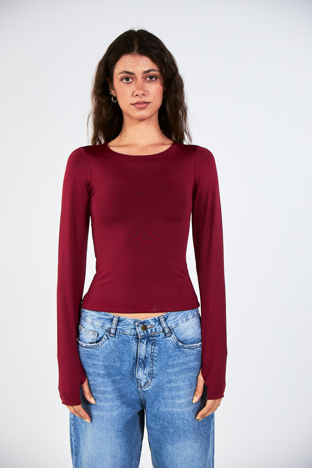 Blank Long Sleeve Burgundy Top