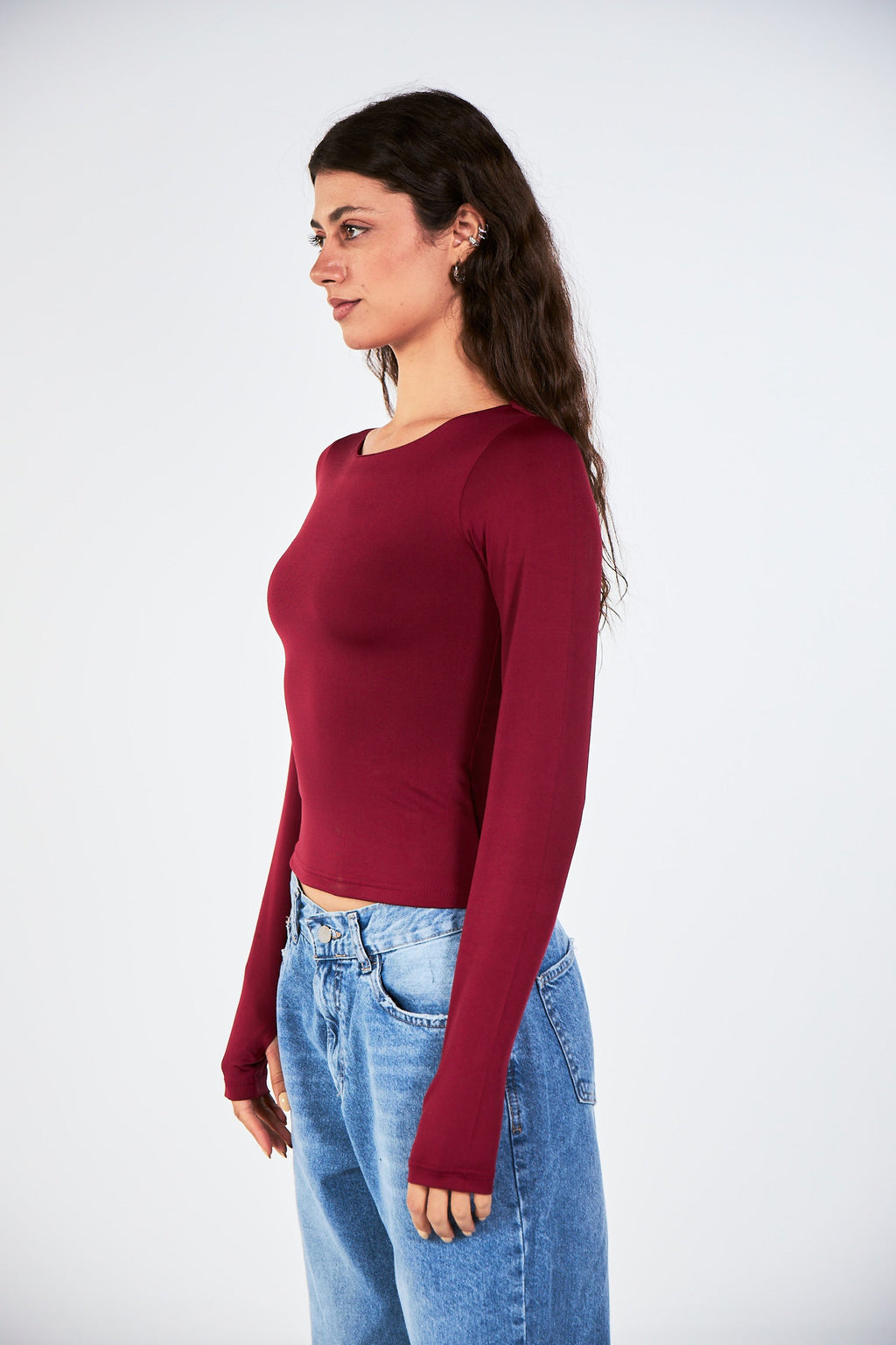 Blank Long Sleeve Burgundy Top