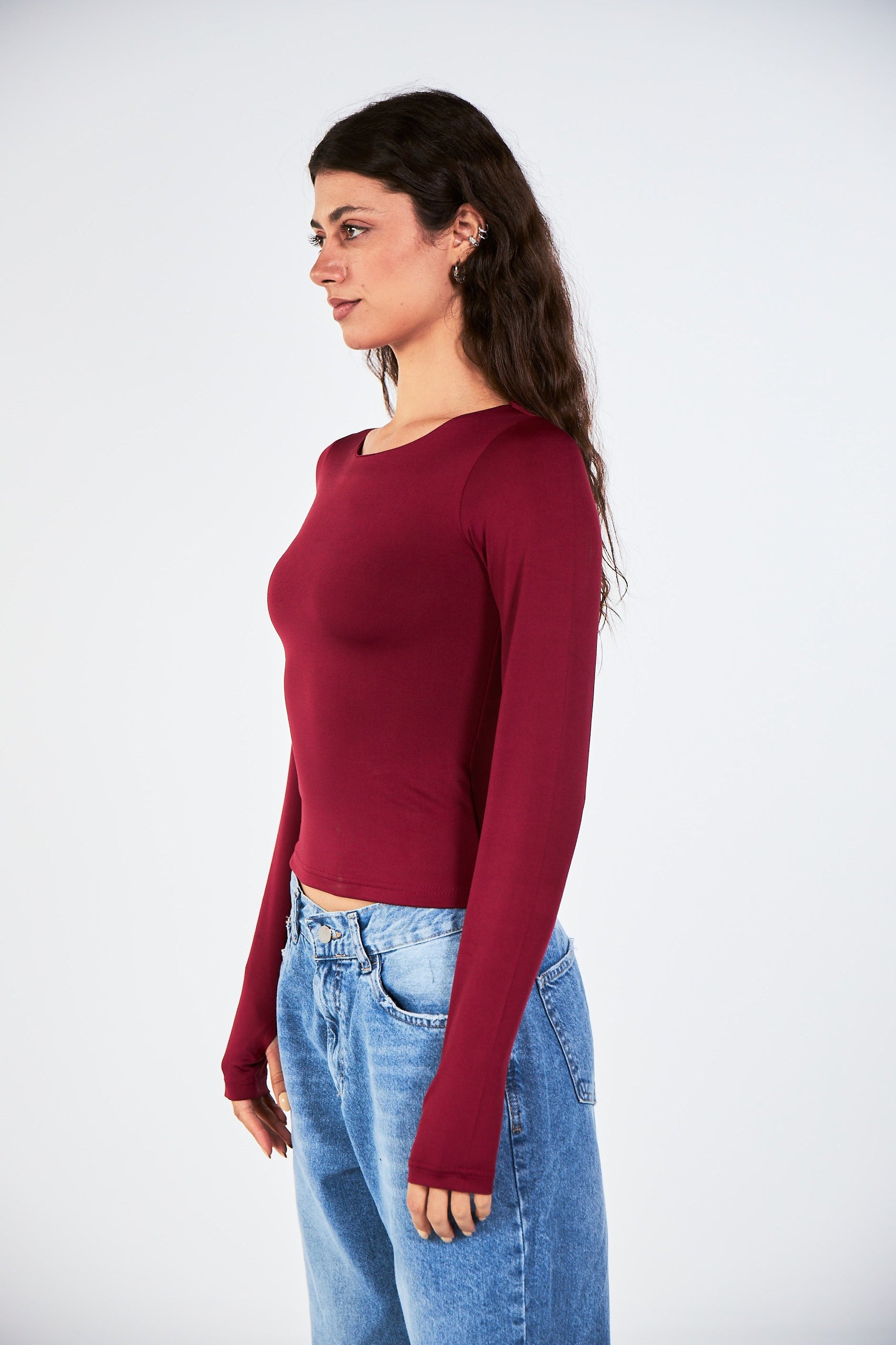 Blank Long Sleeve Burgundy Top