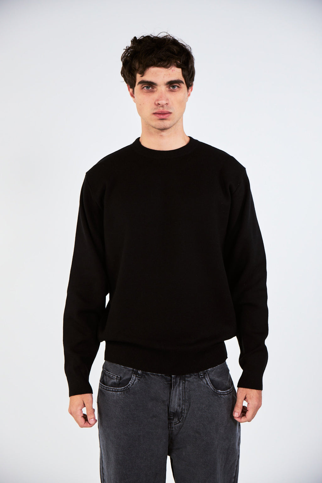 Blank Black Knitted Crewneck