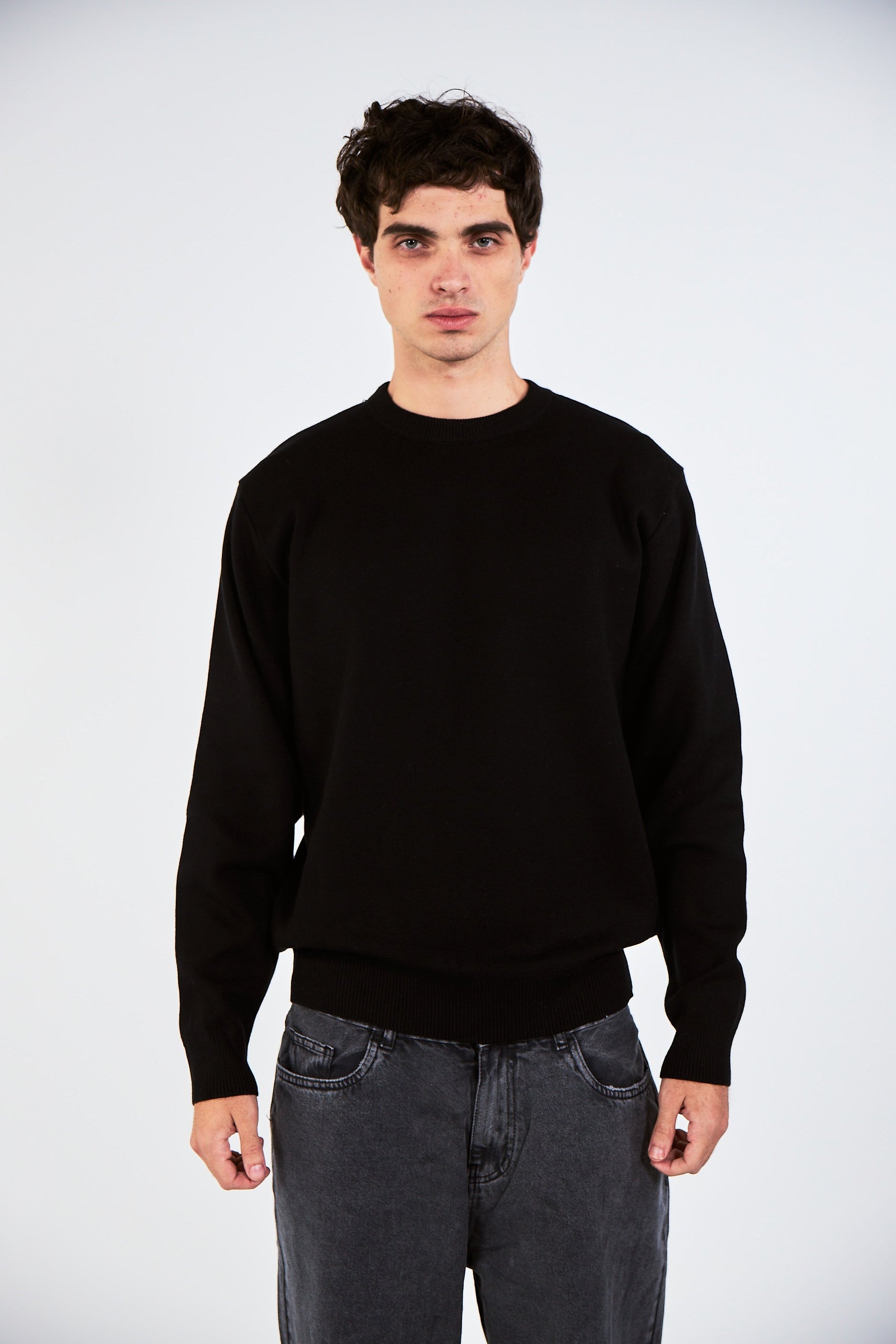 Blank Black Knitted Crewneck