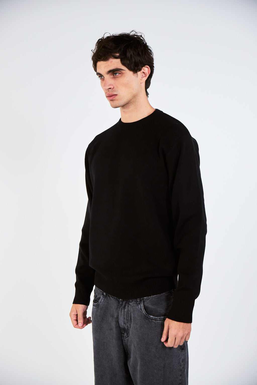 Blank Black Knitted Crewneck
