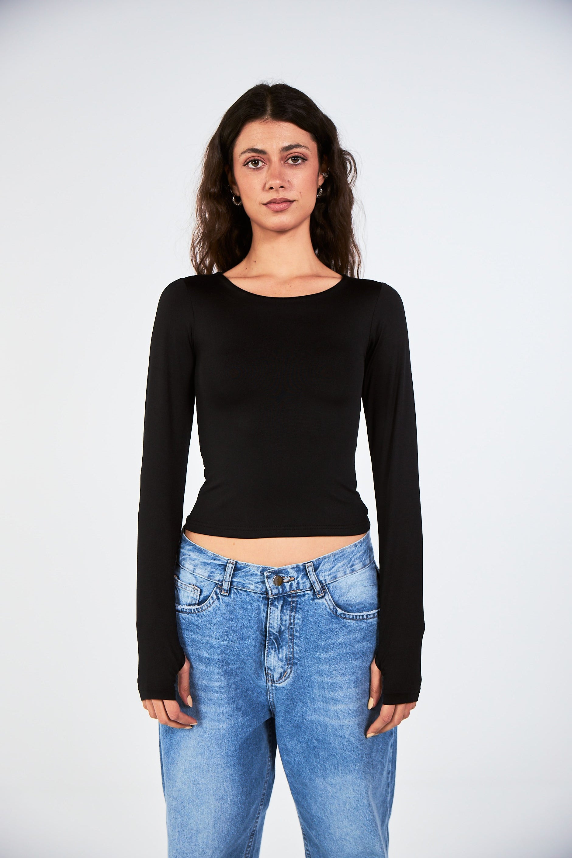 Blank Long Sleeve Black Top