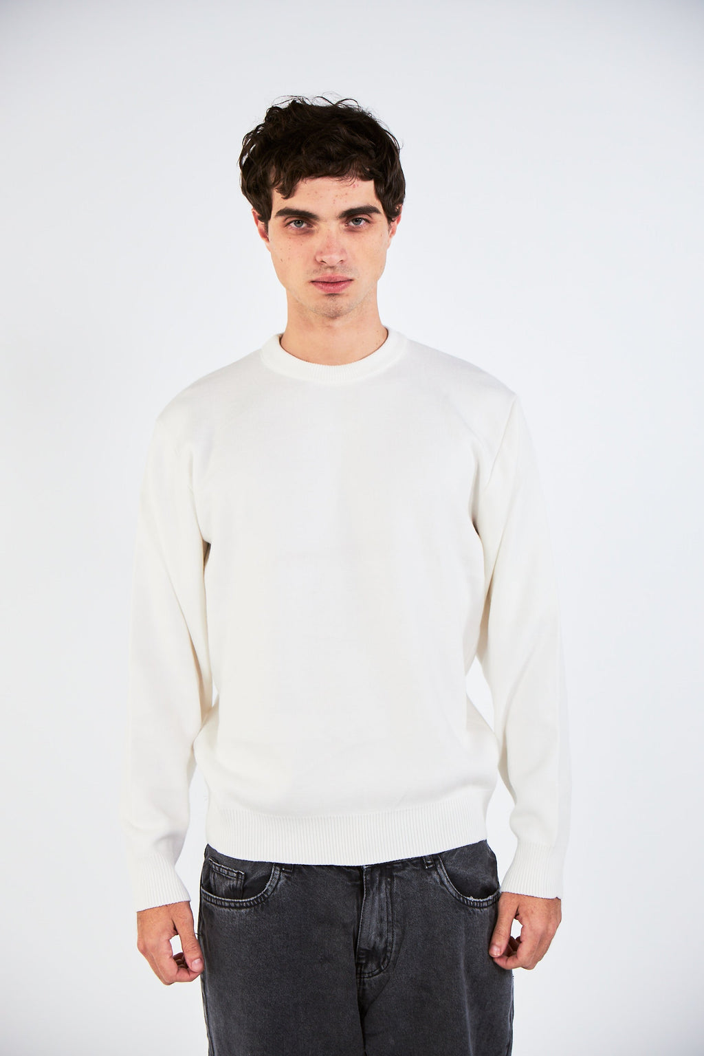 Blank White Knitted Crewneck