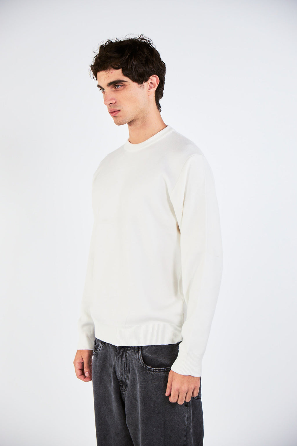 Blank White Knitted Crewneck