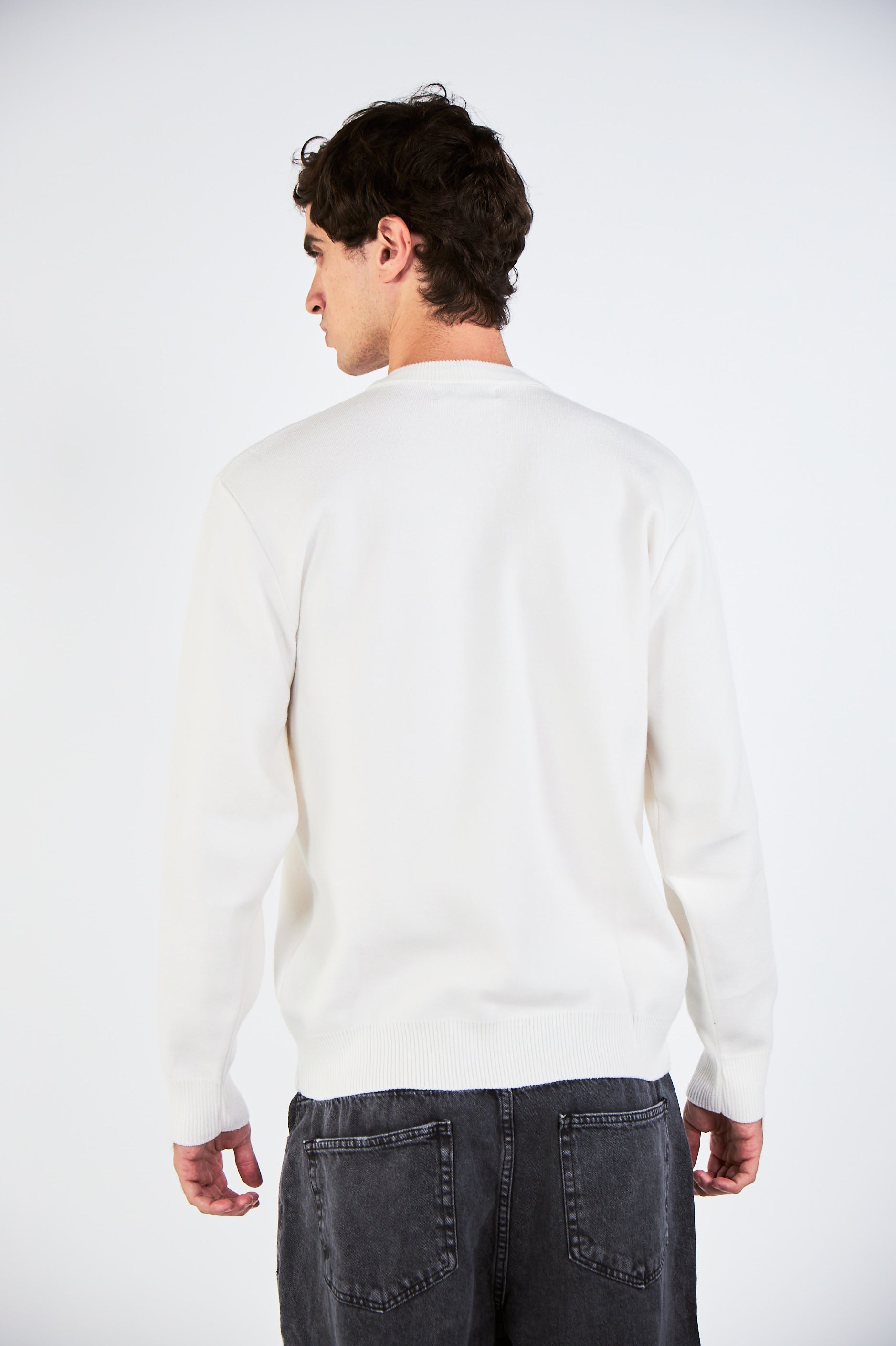 Blank White Knitted Crewneck